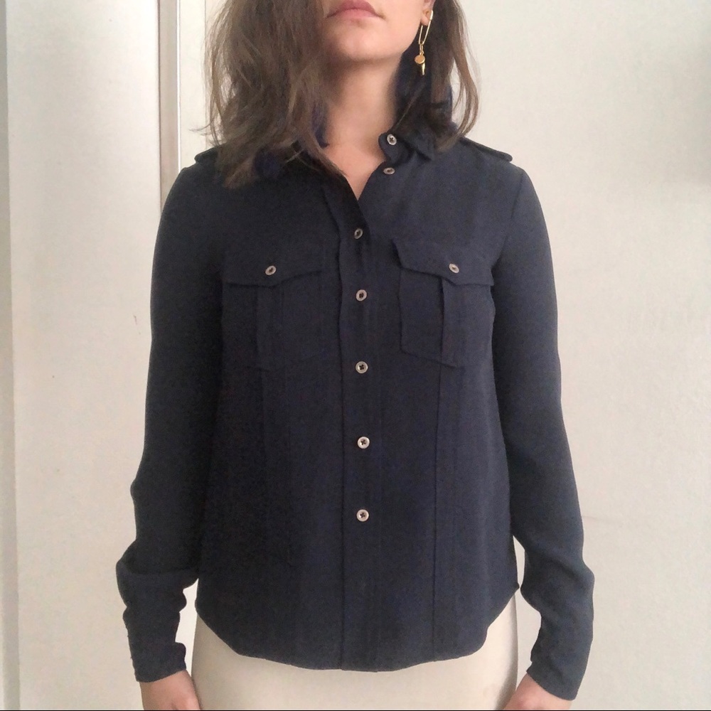 3.1 Phillip Lim Silk Navy Button Down Blouse